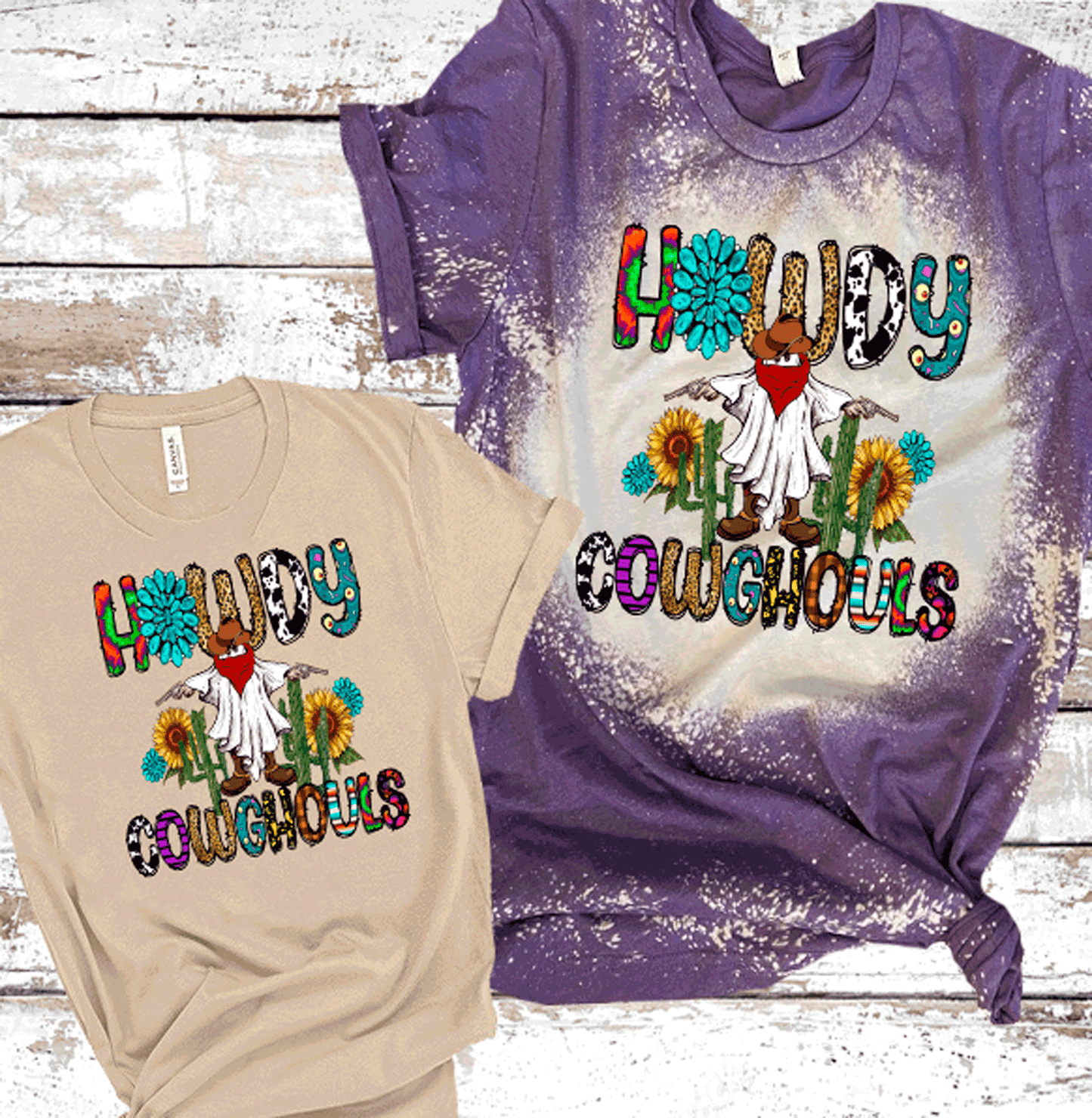 Howdy Cowghouls Western Ghost Serape Cowprint Sunflowers Country Halloween
