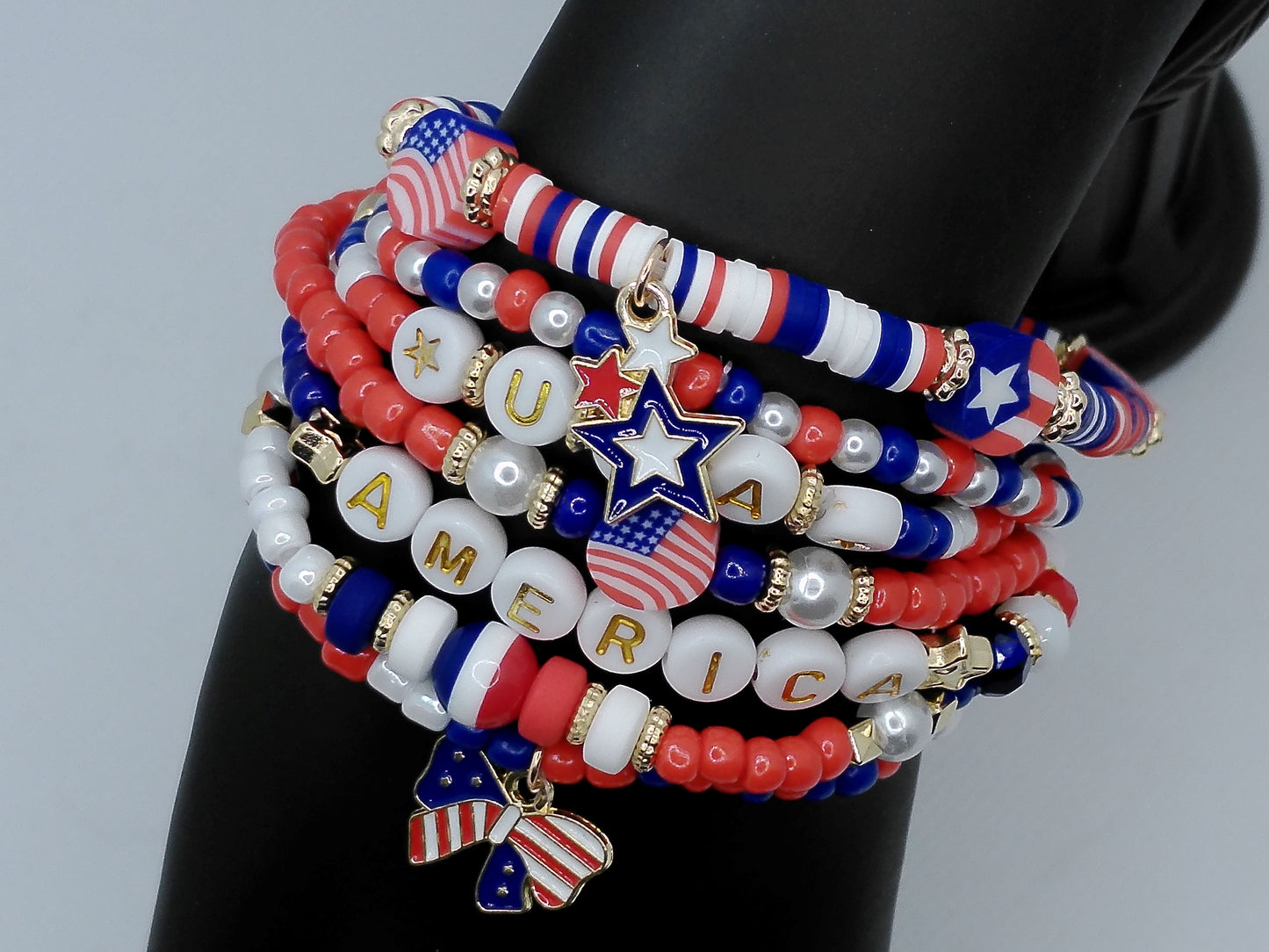 Star Spangled Charm Bracelet Stack β Patriotic USA Set