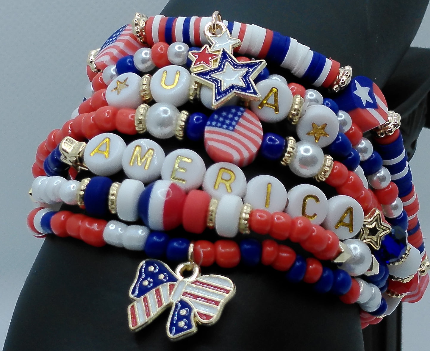 Star Spangled Charm Bracelet Stack β Patriotic USA Set