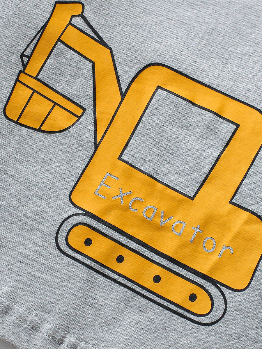 Gray t-shirt with yellow excavator graphic and 'Excavator' text