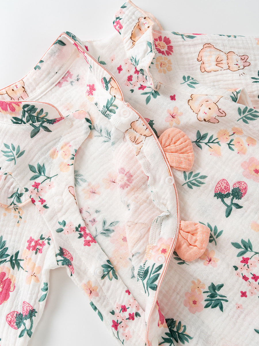 Floral and rabbit-patterned baby blanket with soft texture