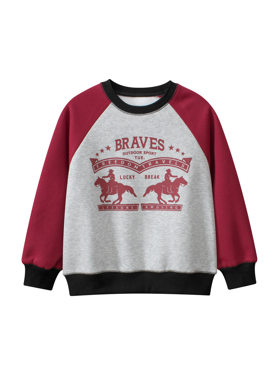 Sweatshirt with 'Braves' branding and horse graphics on a white background