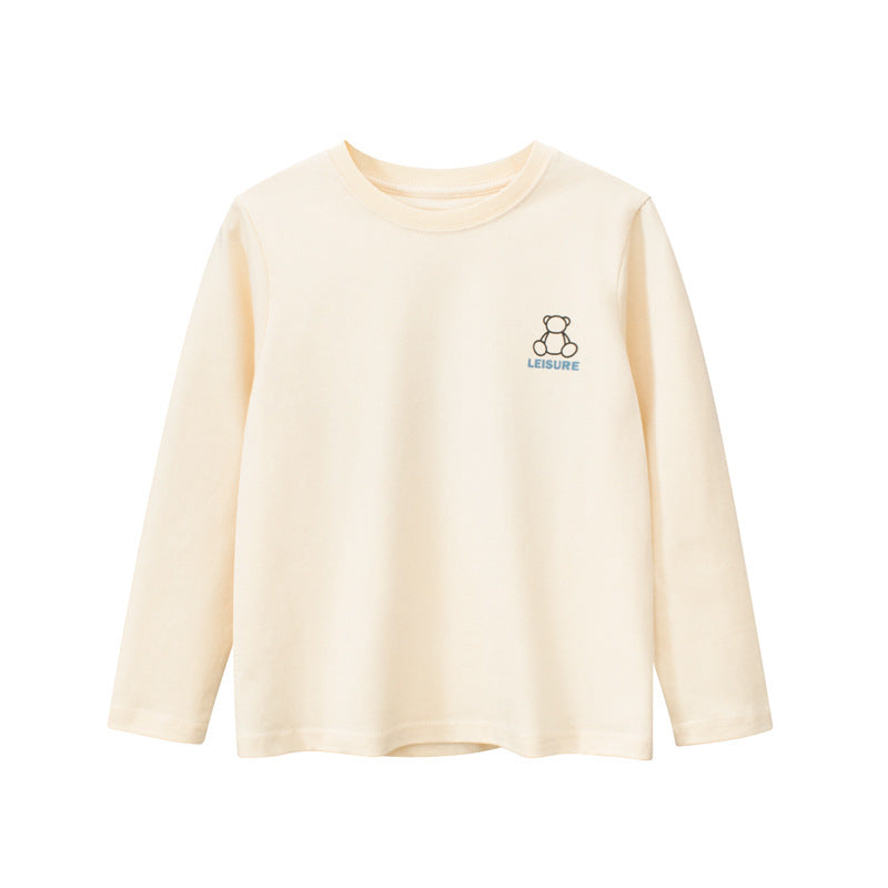 Beige long-sleeve shirt with a logo on a white background