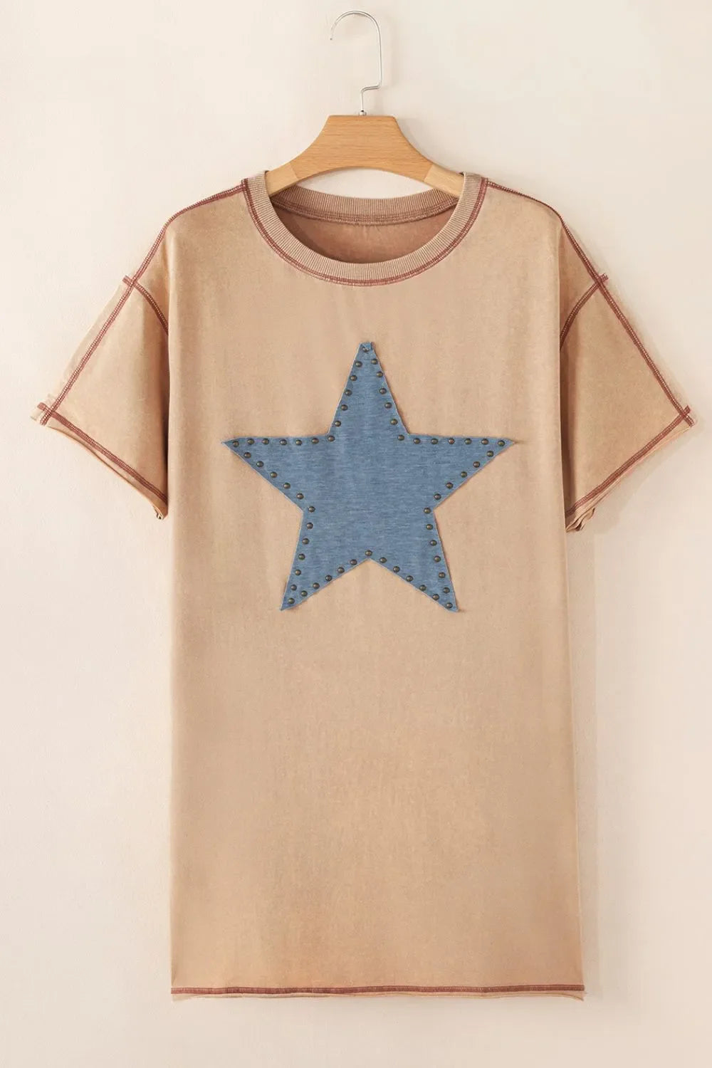 Studded Denim Star T-Shirt Dress – Camel