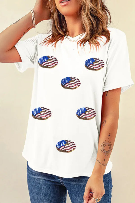 Sequined Patriotic Patch Sprinkle Tee – White