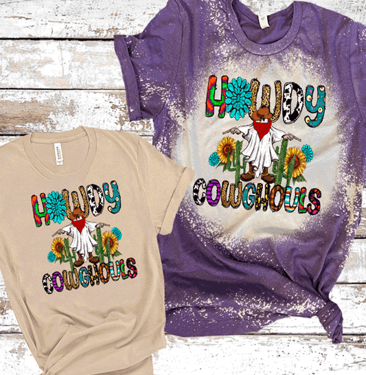 Howdy Cowghouls Western Ghost Serape Cowprint Sunflowers Country Halloween