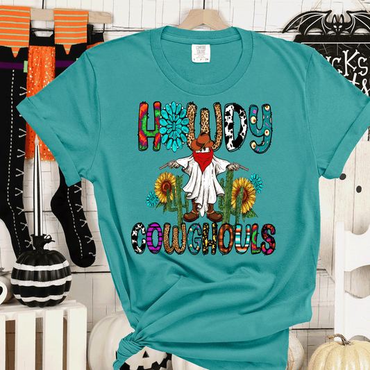 Howdy Cowghouls Western Ghost Serape Cowprint Sunflowers Country Halloween