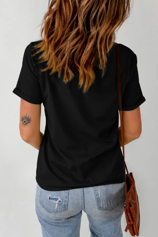 Gold Highland Cow Embroidered Silhouette Tee – Black