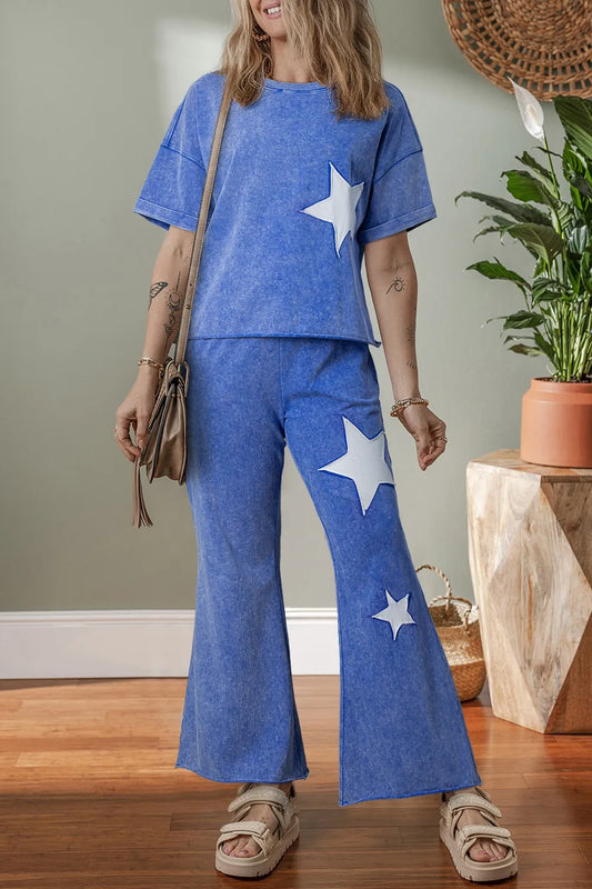 Star Patch Two-Piece Lounge Set – Denim Blue