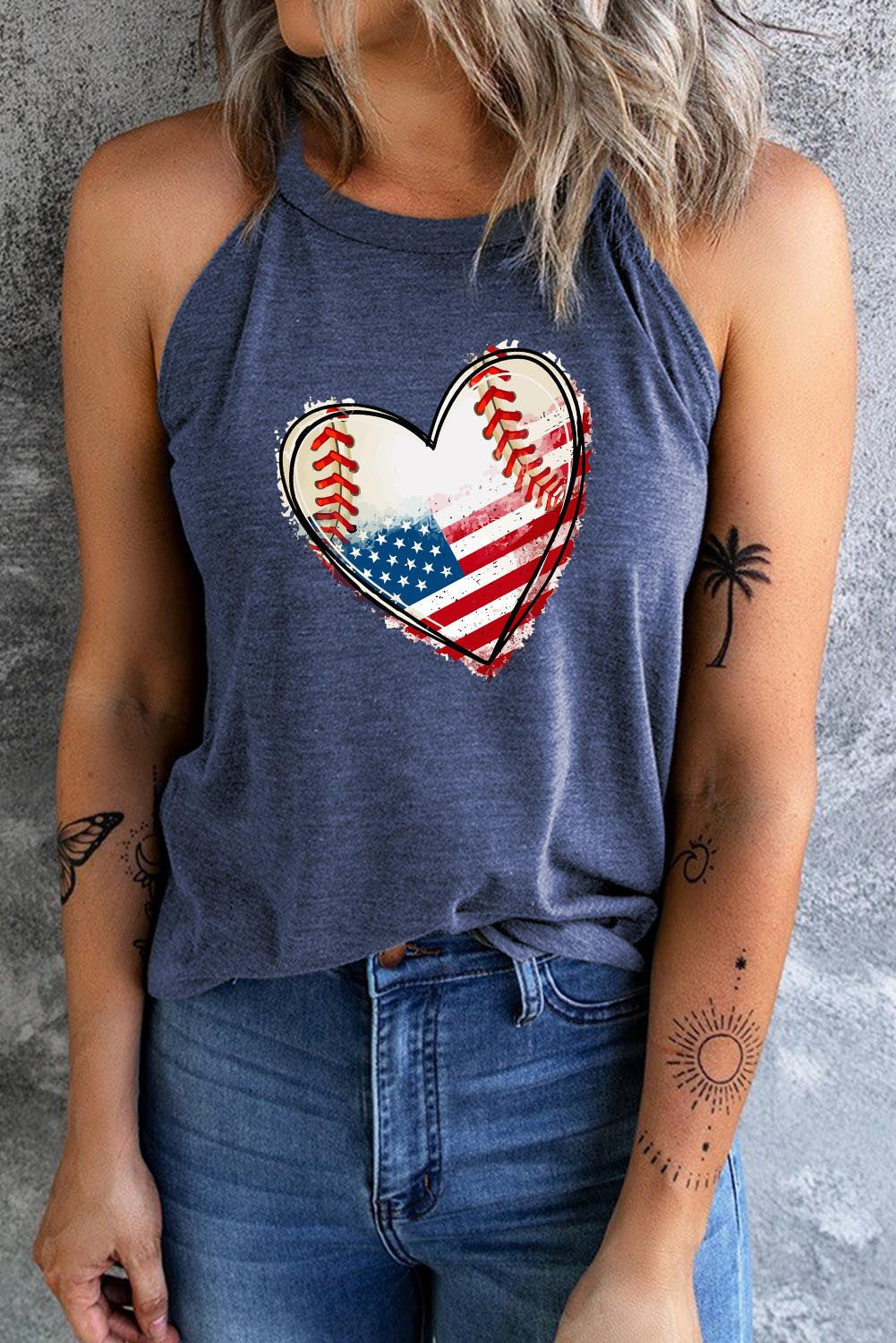 Patriotic Baseball Heart Tank – USA Flag Edition