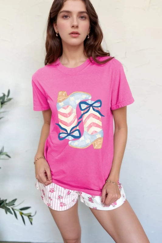 Patriotic Cowgirl Boots Tee – Pink