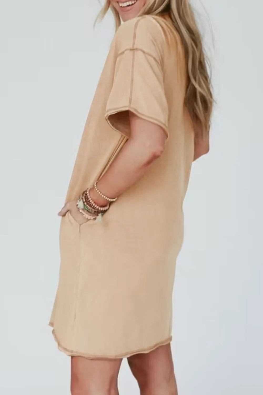 Studded Denim Star T-Shirt Dress – Camel