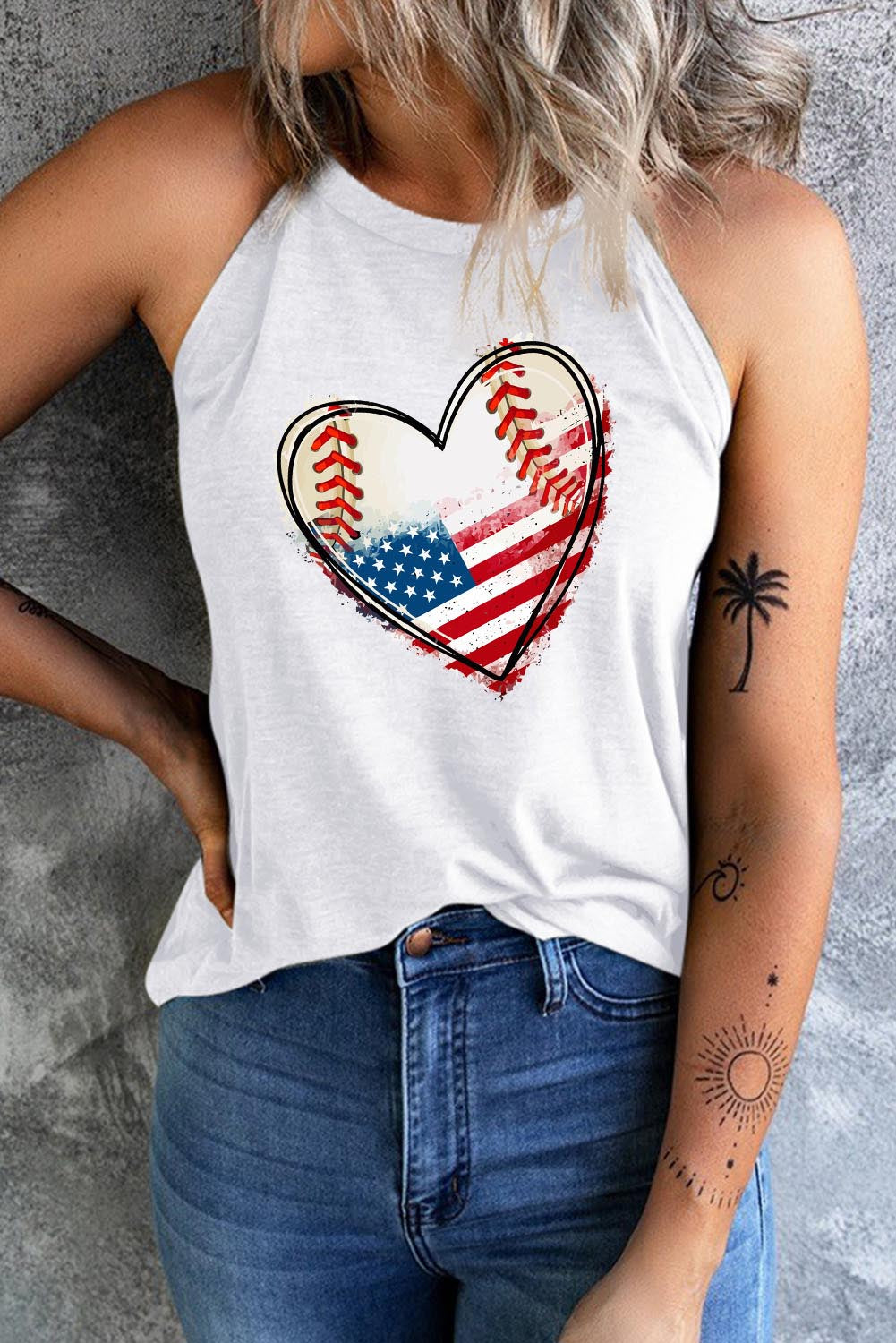 Patriotic Baseball Heart Tank – USA Flag Edition