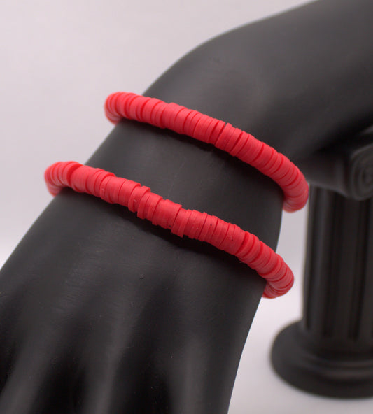Classic Red Heishi Bead Bracelet Set