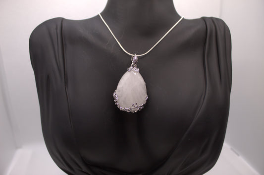 Moonlit Grace Pendant Necklace – White Stone & Silver Vine Detail
