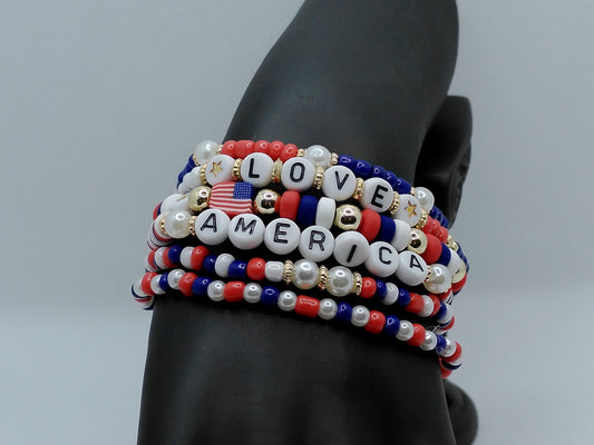Love America Patriotic Bracelet Stack – 6-Piece Set