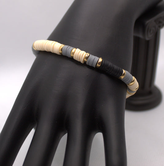 Monochrome Elegance Heishi Bead Bracelet
