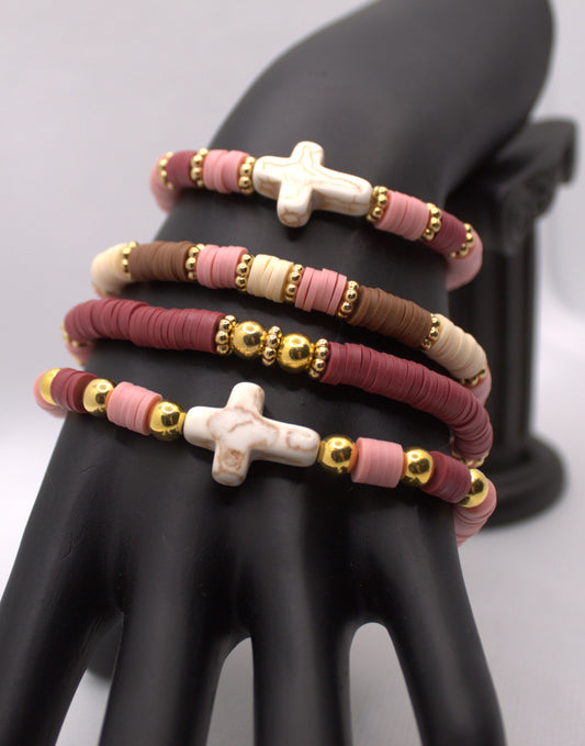 Faith and Beauty Stretch Bracelet Stack – Pink, Gold, and Neutral Tones