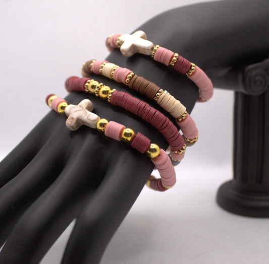 Faith and Beauty Stretch Bracelet Stack – Pink, Gold, and Neutral Tones
