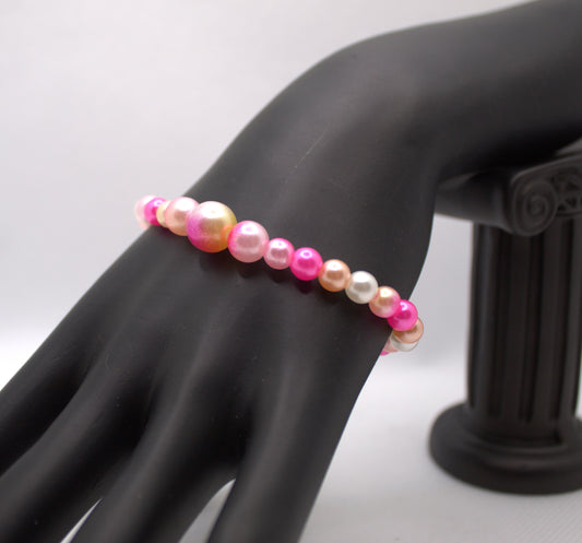 Sunset Pearl Bead Bracelet – Pink & Orange Glow