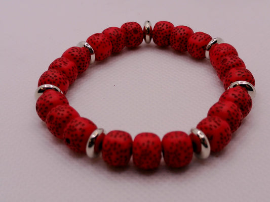 Red Lava Rock Bracelet with Silver Accents – Aromatherapy Stretch Bracelet