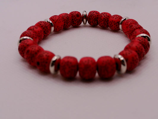 Red Lava Rock Bracelet with Silver Accents – Aromatherapy Stretch Bracelet