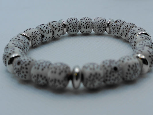 Speckled White Lava Stone Bracelet with Silver Accents