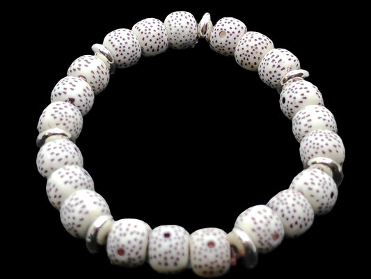 Speckled White Lava Stone Bracelet with Silver Accents