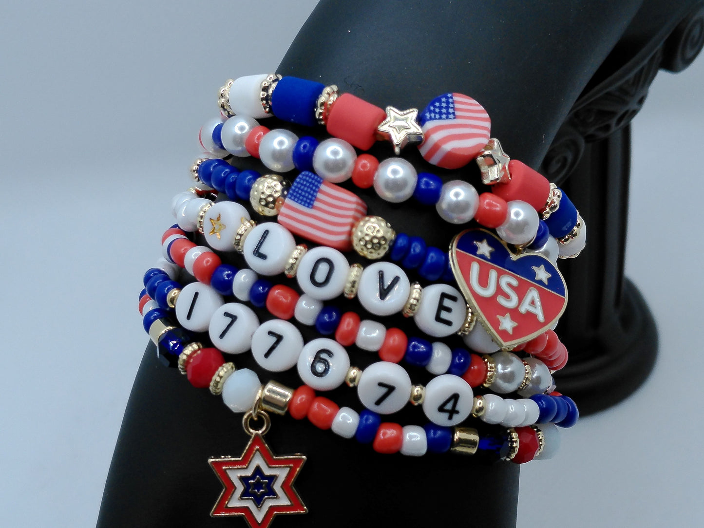 Star-Spangled Charm Stack – USA LOVE 1776 Bracelet Set