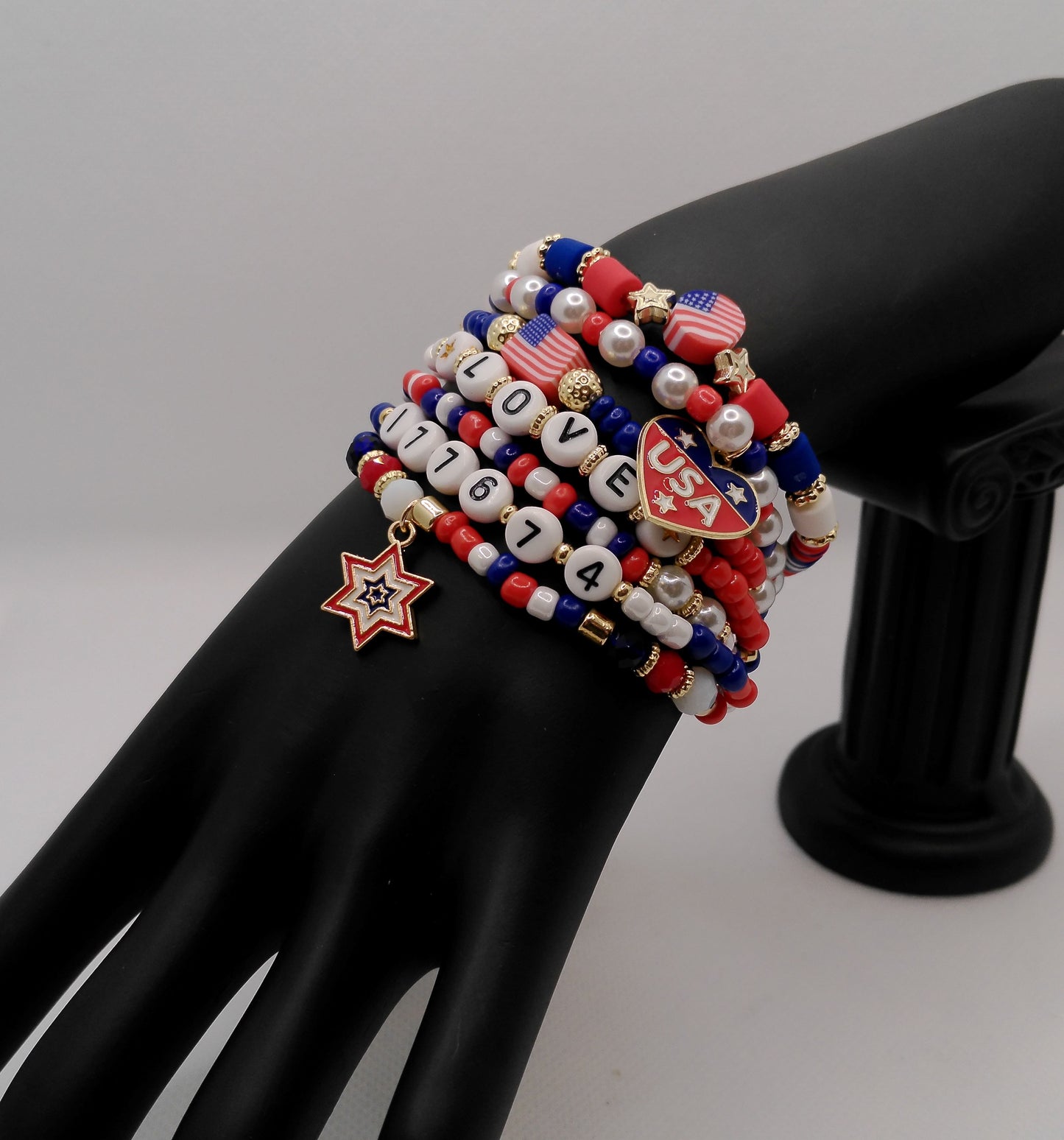 Star-Spangled Charm Stack – USA LOVE 1776 Bracelet Set
