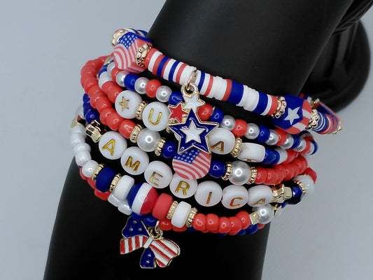 Star Spangled Charm Bracelet Stack – Patriotic USA Set