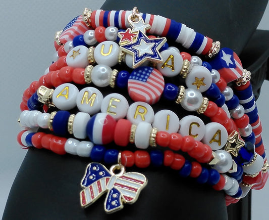 Star Spangled Charm Bracelet Stack – Patriotic USA Set