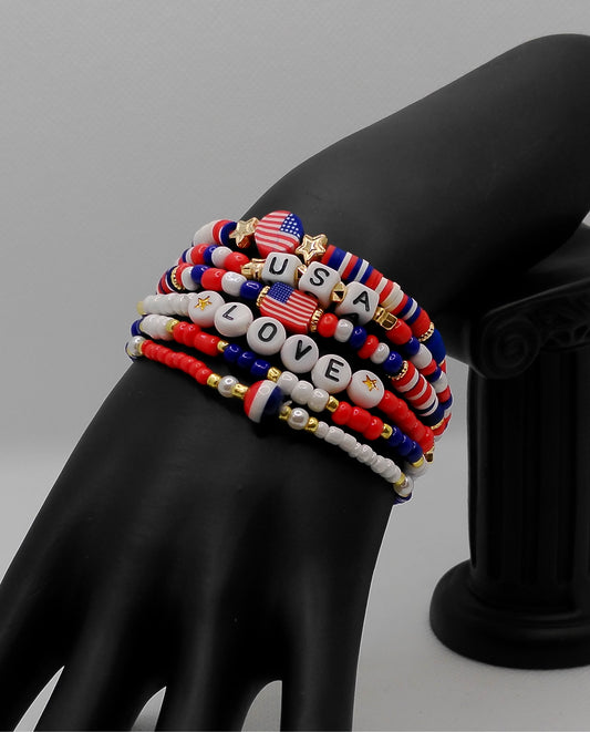 USA Love Patriotic Bracelet Stack – 6-Piece Set