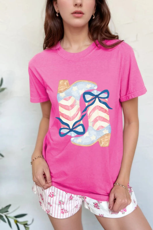 Patriotic Cowgirl Boots Tee – Pink