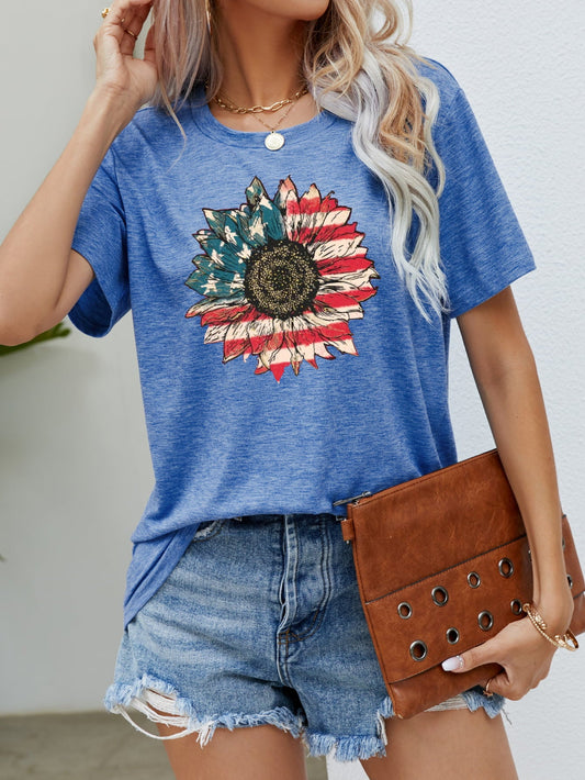 Patriotic Sunflower Tee – American Flag Graphic T-Shirt