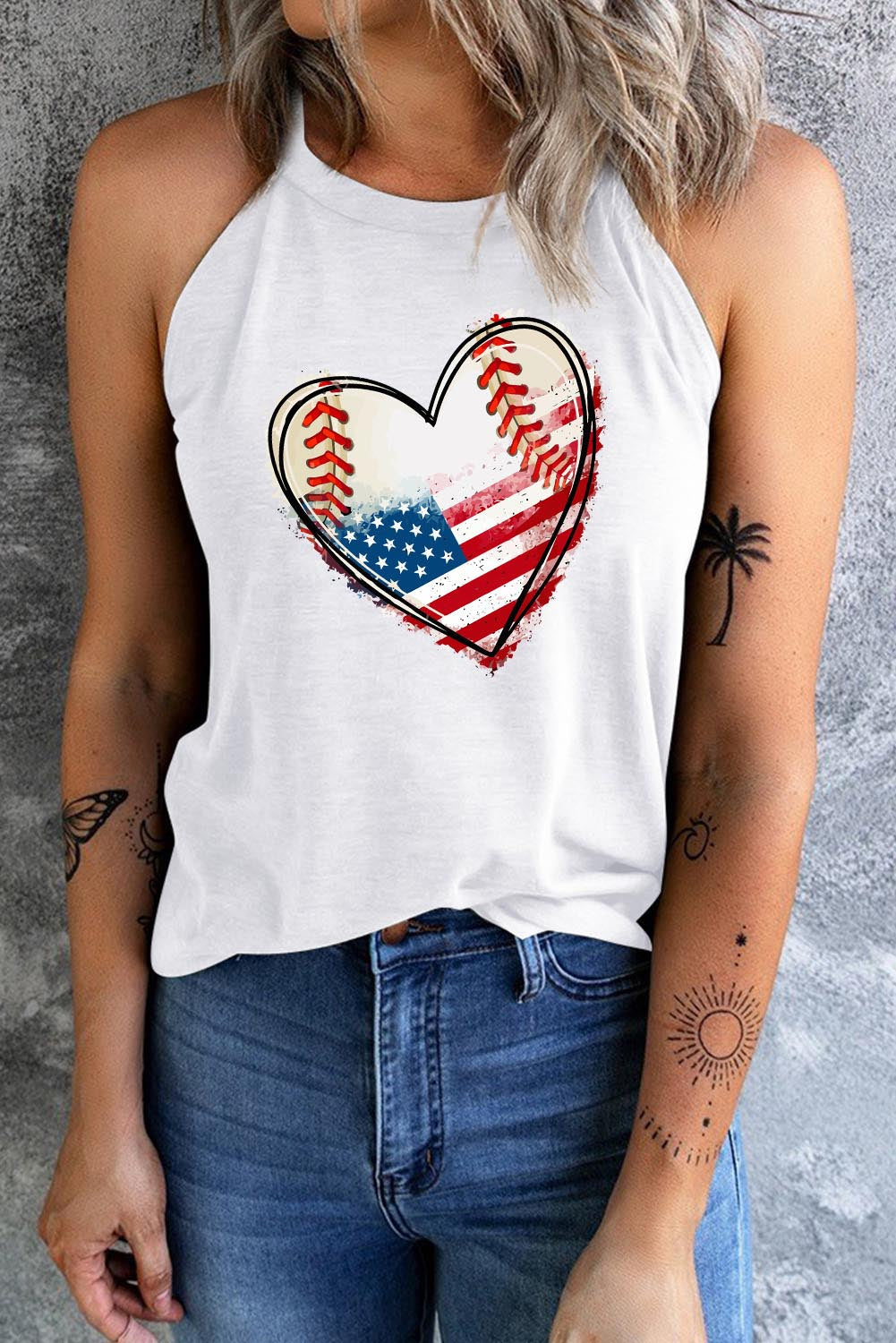 Patriotic Baseball Heart Tank – USA Flag Edition