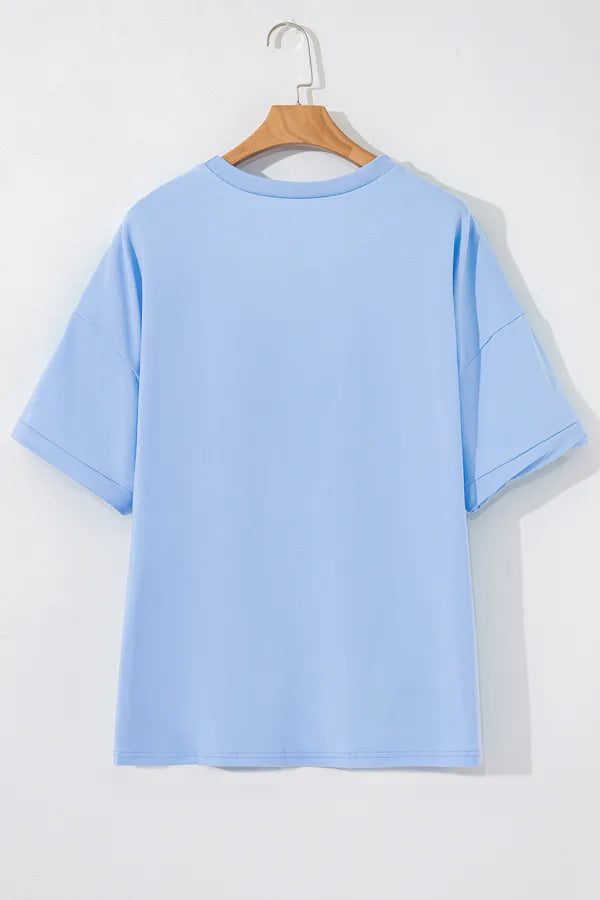 Sparkle & Shine Sequin Flag Tee – Light Blue