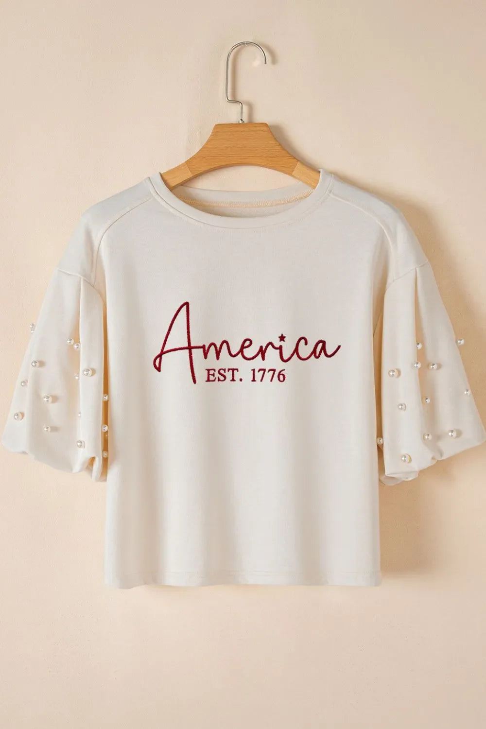 America EST. 1776 Pearl Sleeve Tee – Ivory