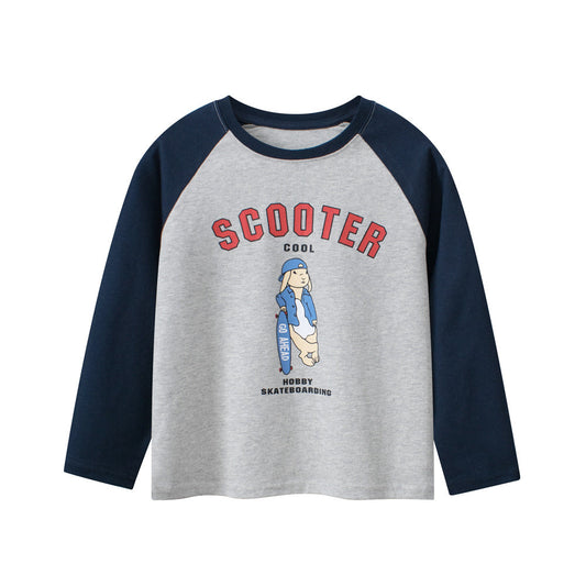 Long-sleeve shirt with 'Scooter Cool' text and graphic on a white background