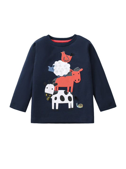 Stacked Farm Animals Long Sleeve Tee – Navy