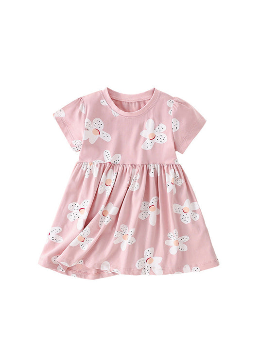 Pink dress with floral pattern on a white background