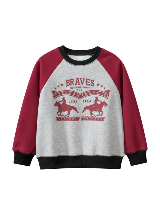 Sweatshirt with 'Braves' branding and horse graphics on a white background