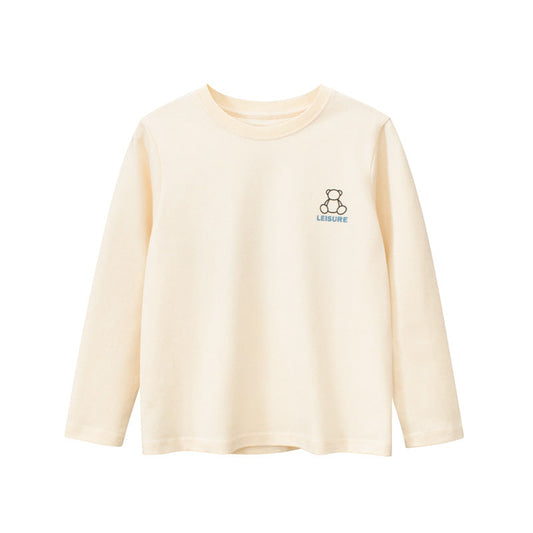 Beige long-sleeve shirt with a logo on a white background