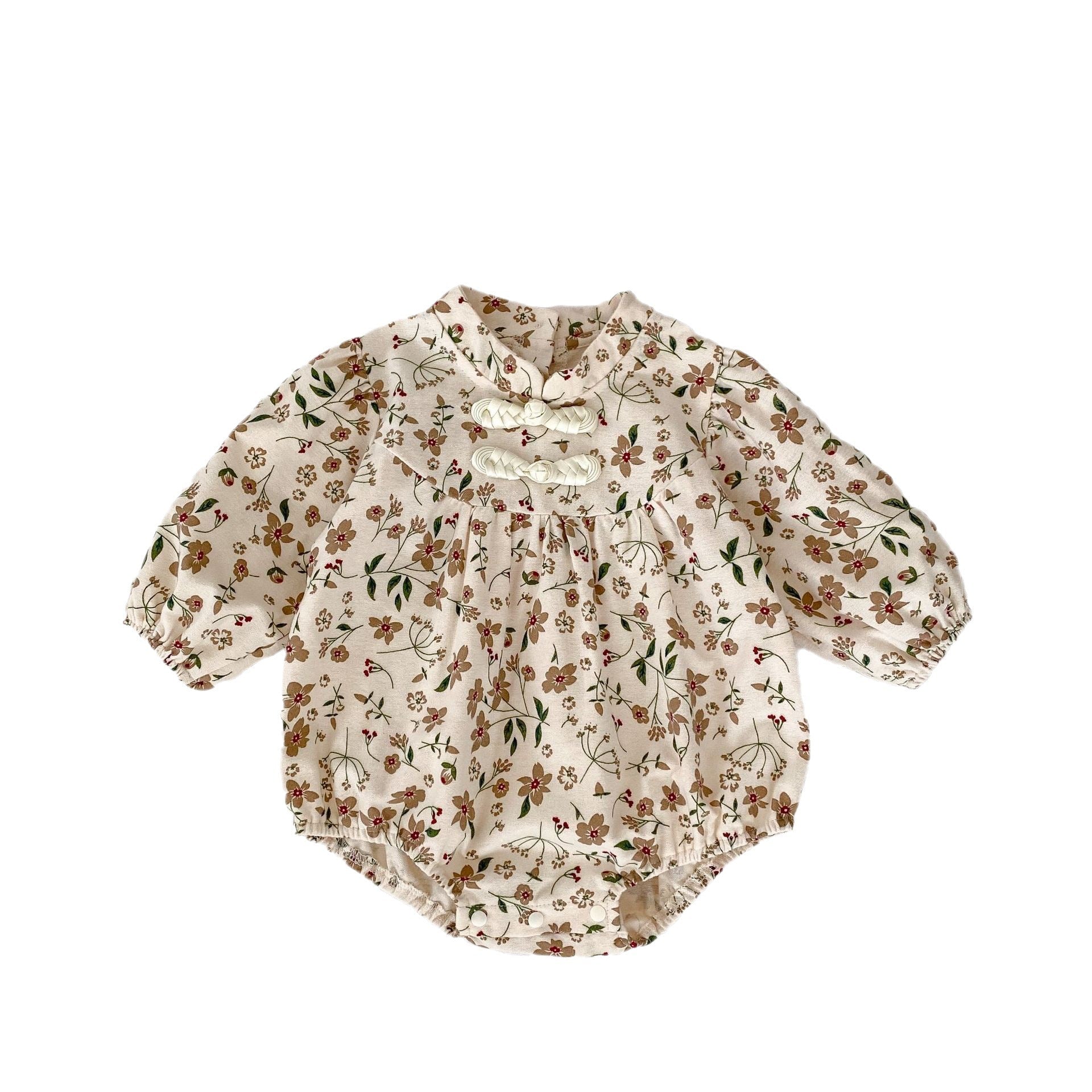 Floral blouse with puff sleeves on a white background